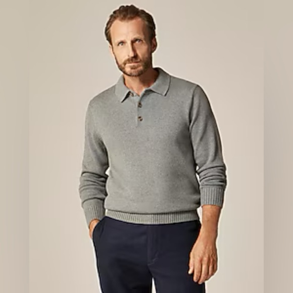 J.Crew Heritage Cotton Sweater-Polo Mens L Maroon Ribbed Trim Long Sleeve Preppy